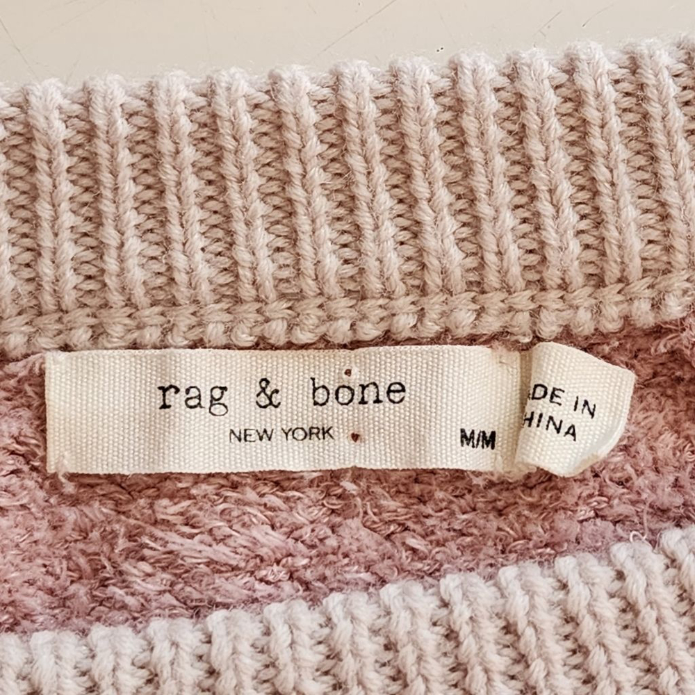 RAG & BONE Valerie Pink & White Fuzzy Crew Neck Sweater M - Picture 4 of 5
